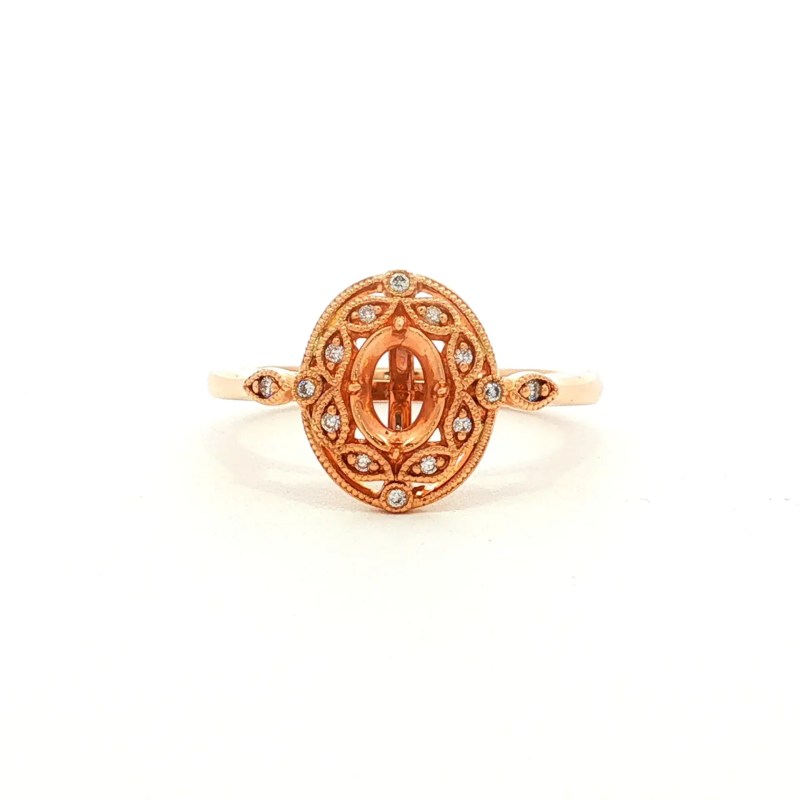 14k Rose Gold Antique Semi-Mount Diamond Fashion Ring