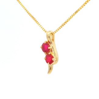 14k Yellow Gold Two-Stone Ruby Bypass Pendant Necklace