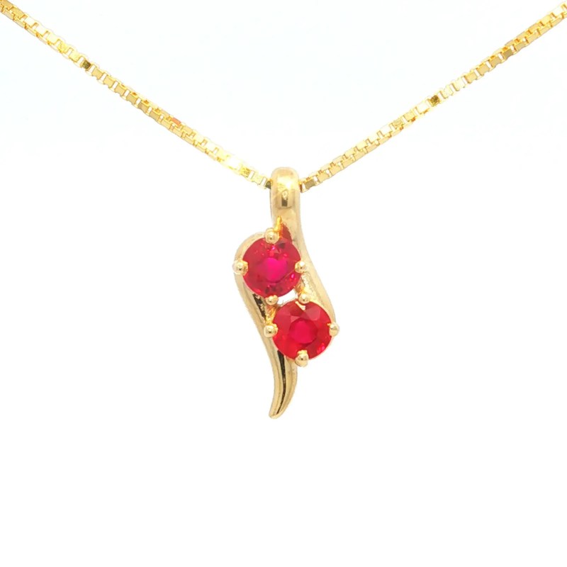 14k Yellow Gold Two-Stone Ruby Bypass Pendant Necklace