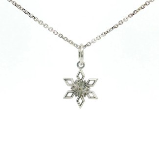 14k White Gold Diamond Snowflake Pendant
