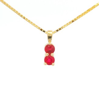 14k Yellow Gold Two-Stone Ruby Pendant Necklace