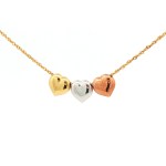 14k Yellow Gold Estate Tri-Color Heart Charm Necklace