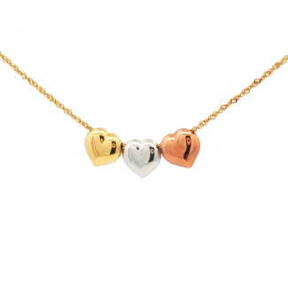 14k Yellow Gold Estate Tri-Color Heart Charm Necklace