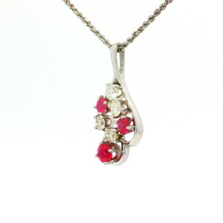 14k White Gold Estate Ruby and Diamond Pendant
