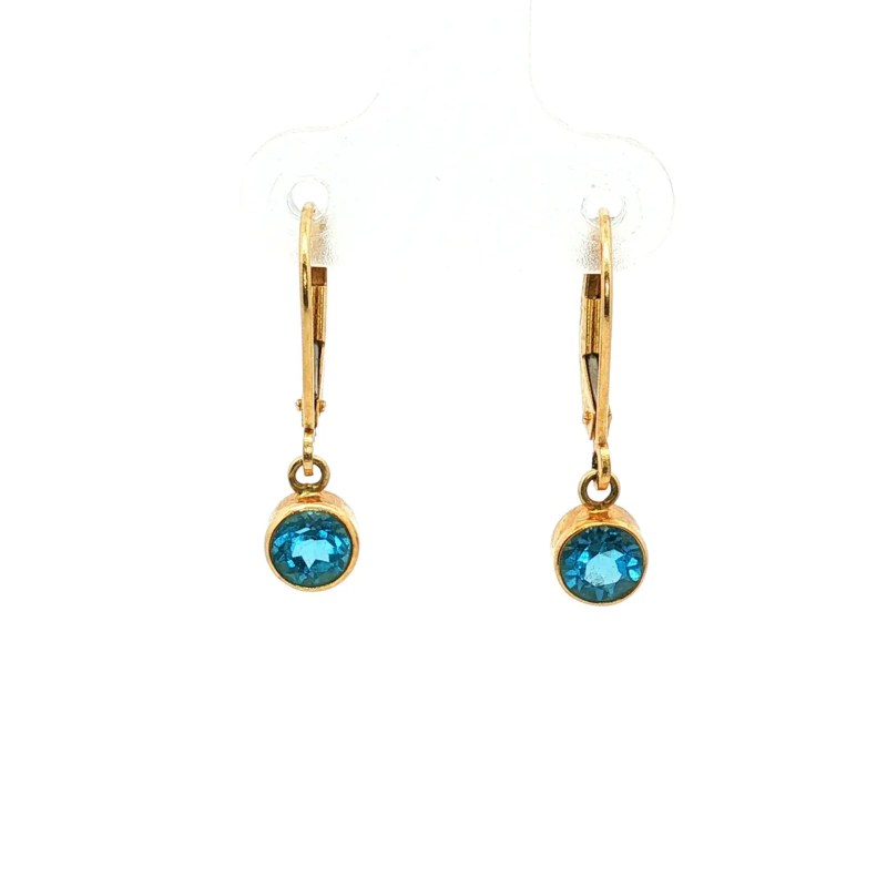 14k Yellow Gold Estate Blue Topaz Earrings