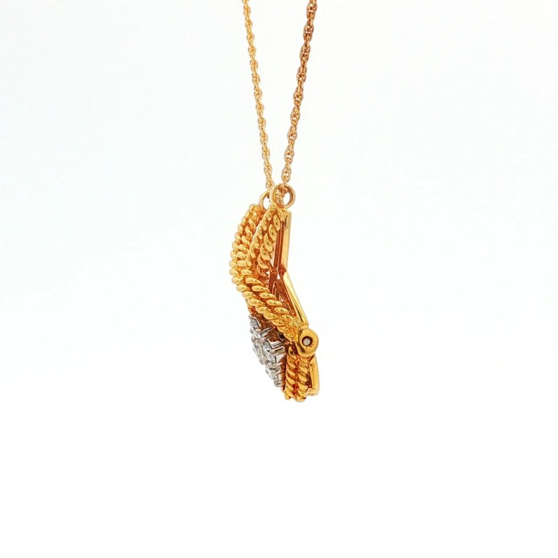 18k Yellow Gold Estate Twisted Rope Diamond Cluster Pendant
