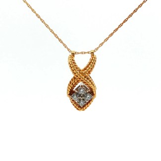 18k Yellow Gold Estate Twisted Rope Diamond Cluster Pendant