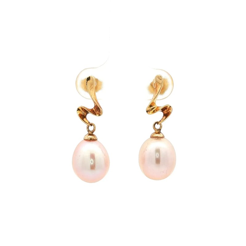 14k Yellow Gold Estate Freshwater Pearl Earrings