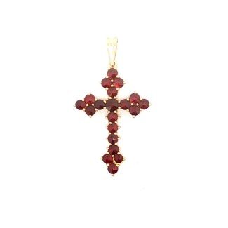14k Yellow Gold Estate Round Garnet Cross Pendant