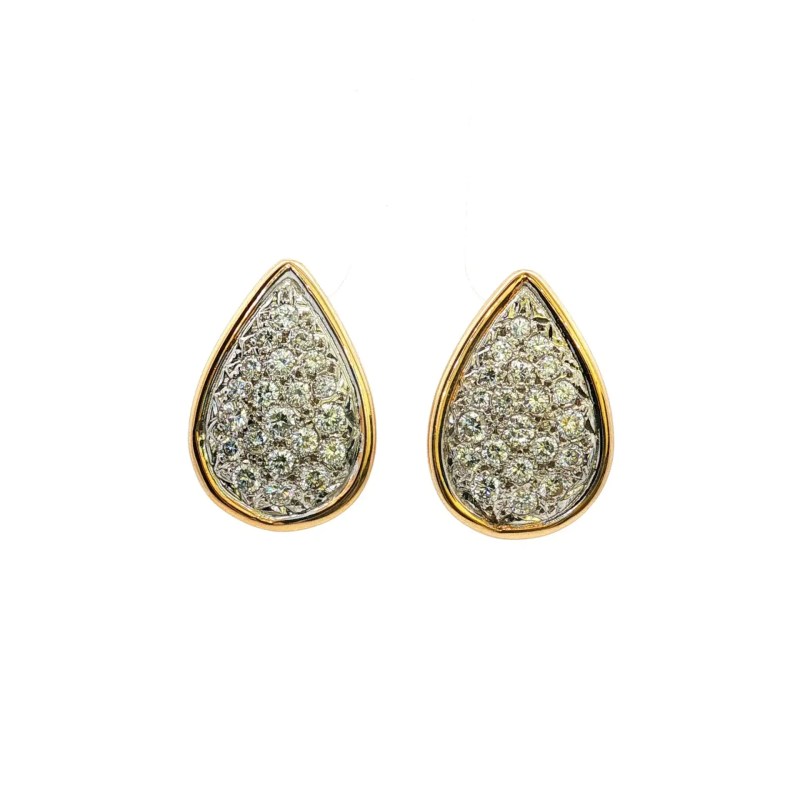 14k Yellow/White Gold Estate Cluster Diamond Earrings