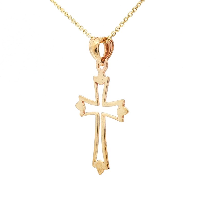 14k Yellow Gold Outlined Cross