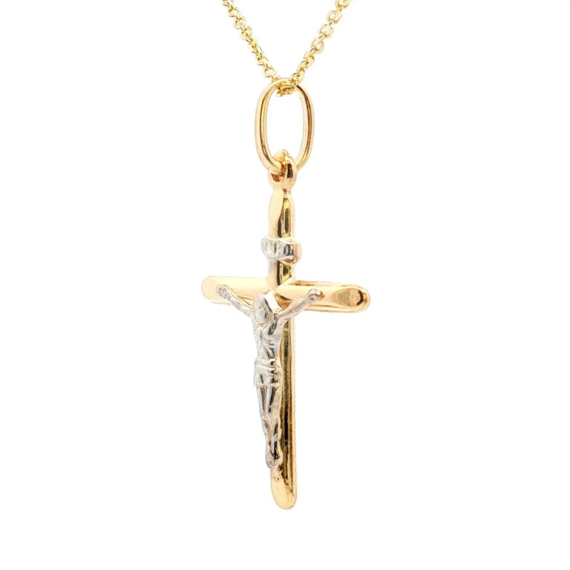 14k Yellow/White Gold Puffed Crucifix