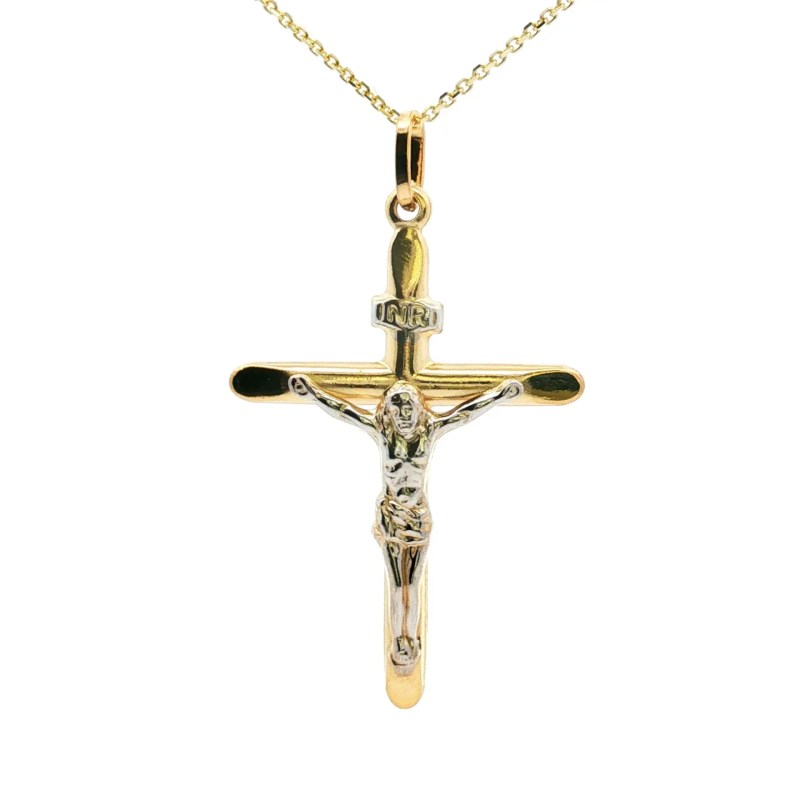 14k Yellow/White Gold Puffed Crucifix