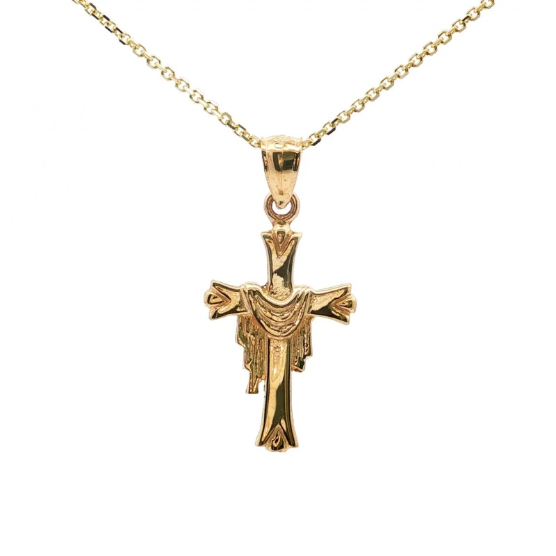 14k Yellow Gold Cross with Shroud
