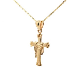 14k Yellow Gold Cross with Shroud