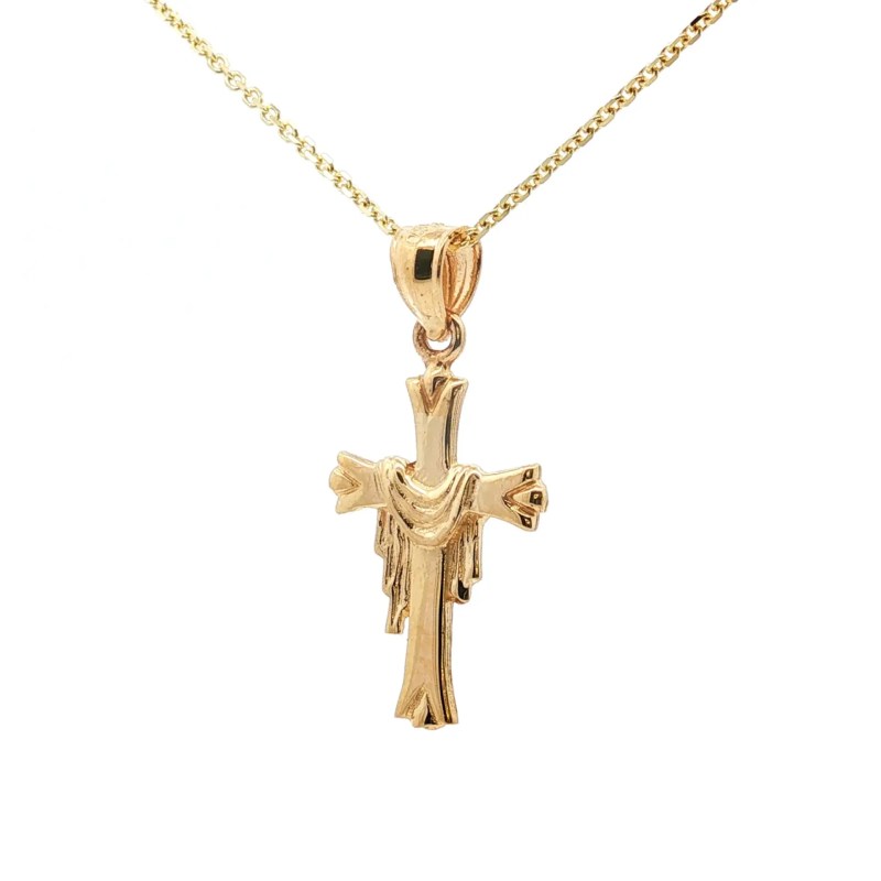 14k Yellow Gold Cross with Shroud