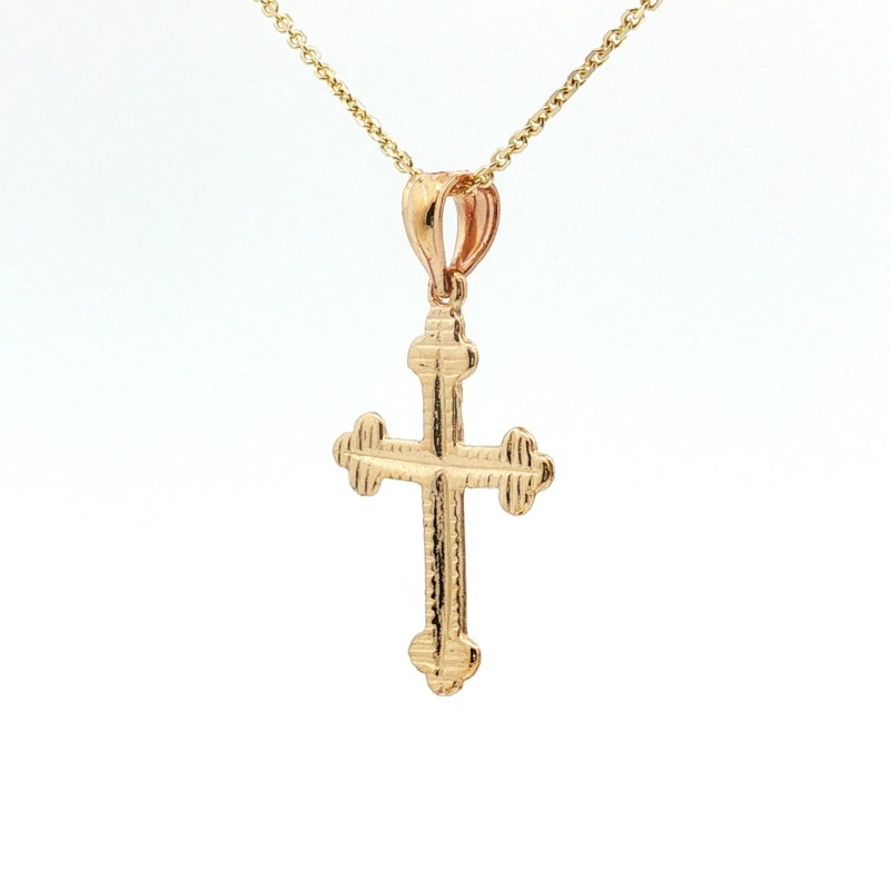 14k Yellow Gold Patterned Cross