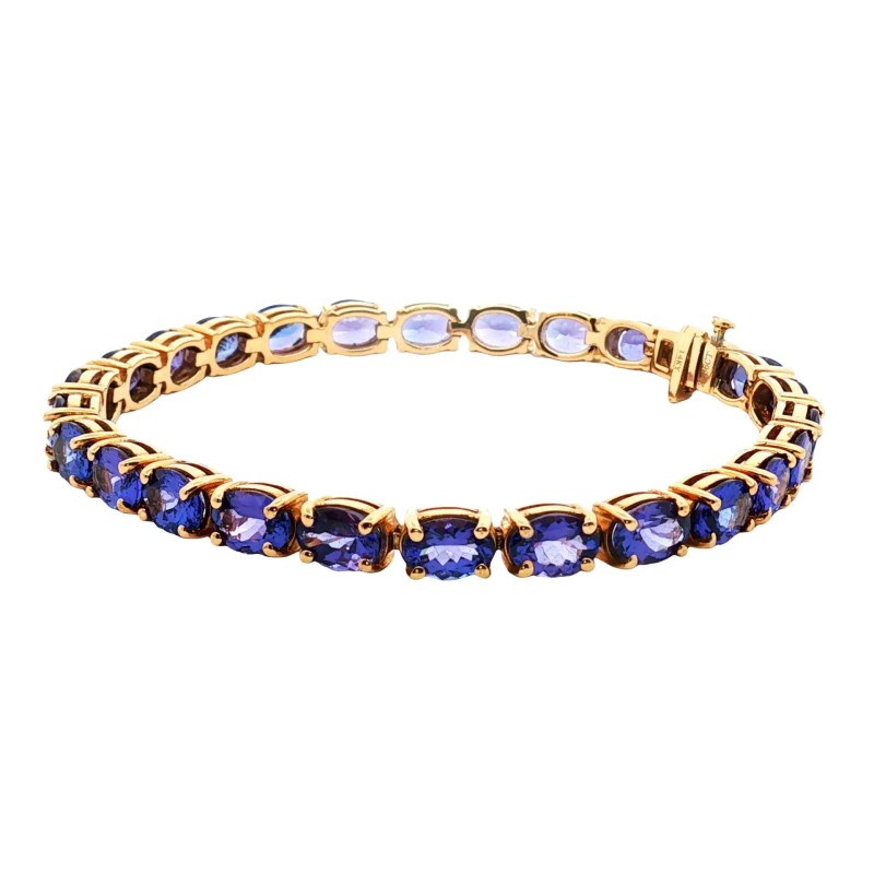 Estate 14k Yellow Gold Blue/Purple Tanzanite Tennis Bracelet