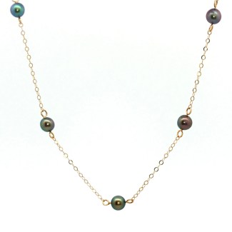 Estate 14k Yellow Gold Necklace with Green/Blue Beads