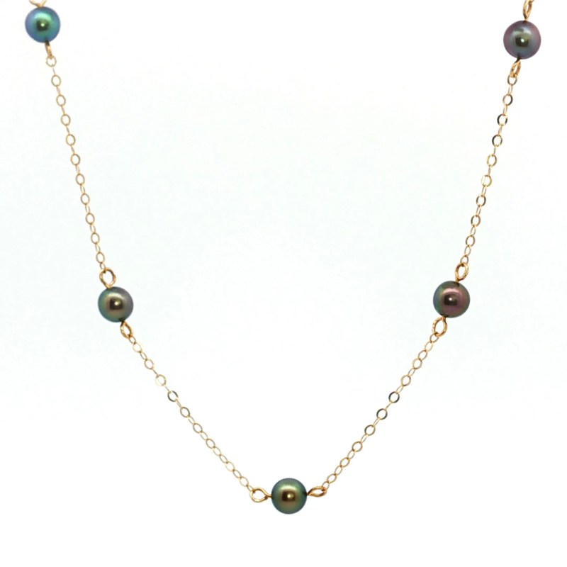 Estate 14k Yellow Gold Necklace with Green/Blue Beads