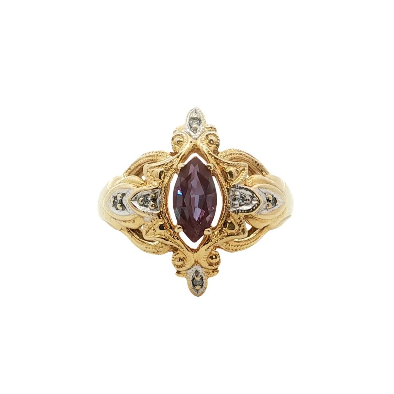 Estate 14k Yellow Gold Lab Marquise Alexandrite Ring