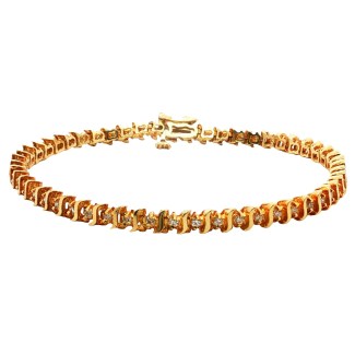Estate 14k Yellow Gold Small S-Link Diamond Bracelet