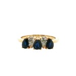 Estate 14k Yellow Gold Diamond and Sapphire Ring