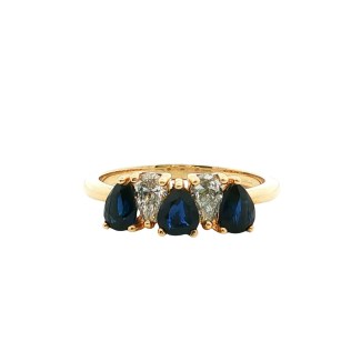 Estate 14k Yellow Gold Diamond and Sapphire Ring
