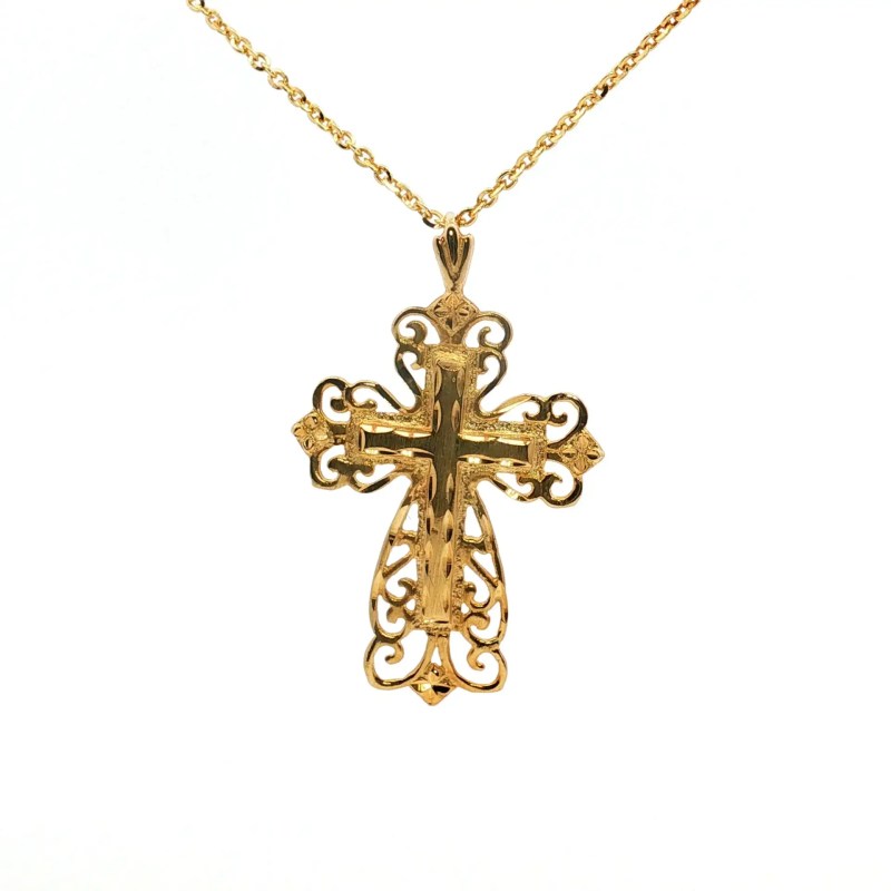 Estate 14k Yellow Gold Filagree Cross