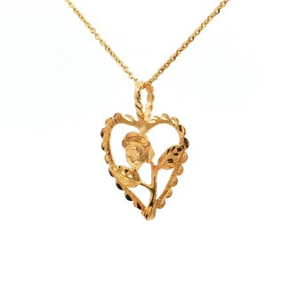 Estate 14k Yellow Gold Rose Heart Pendant