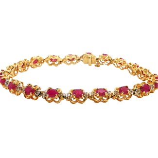 Estate 14k Yellow Gold Ruby and Diamond Bracelet