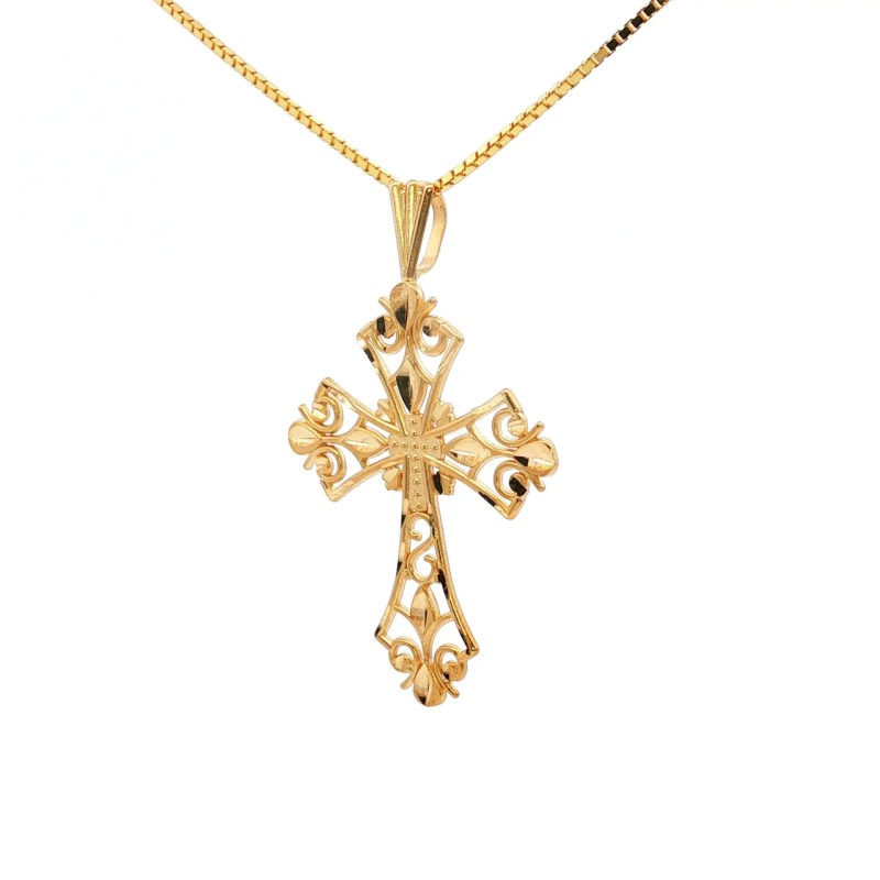 Estate 14k Yellow Gold Scroll Cross