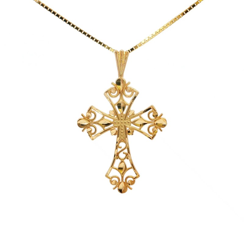Estate 14k Yellow Gold Scroll Cross