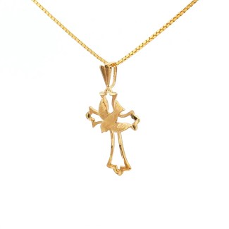 Estate 14k Yellow Gold Cross with Holy Spirit Dove
