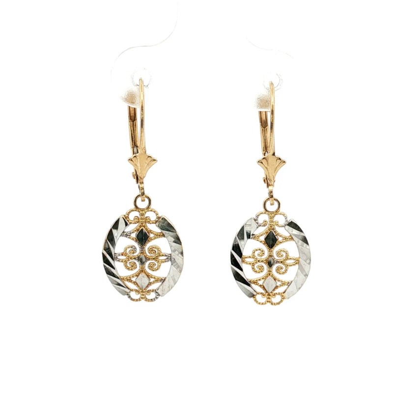 Estate 14k Yellow/White Gold Filigree Dangle Earrings