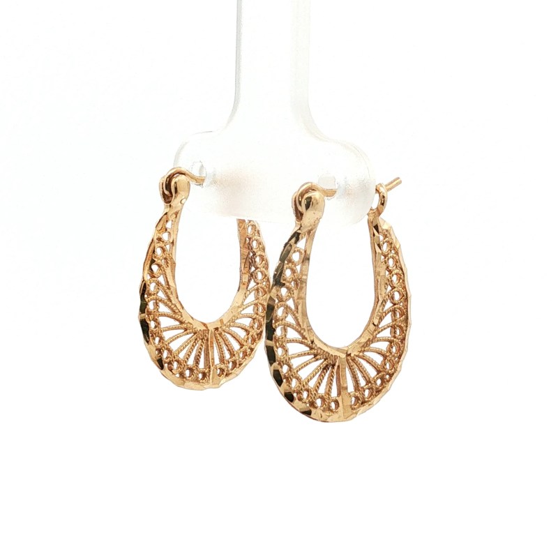 Estate 14k Yellow Gold Filigree Hoop Earrings