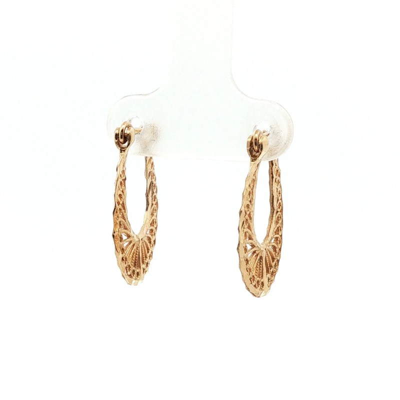 Estate 14k Yellow Gold Filigree Hoop Earrings