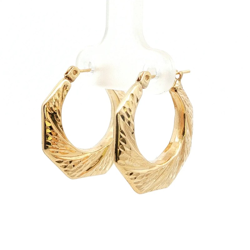 Estate 14k Yellow Gold Hexagonal Hoop Earrings