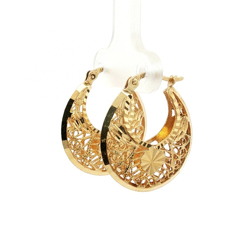 Estate 14k Yellow Gold Filigree Hoop Earrings