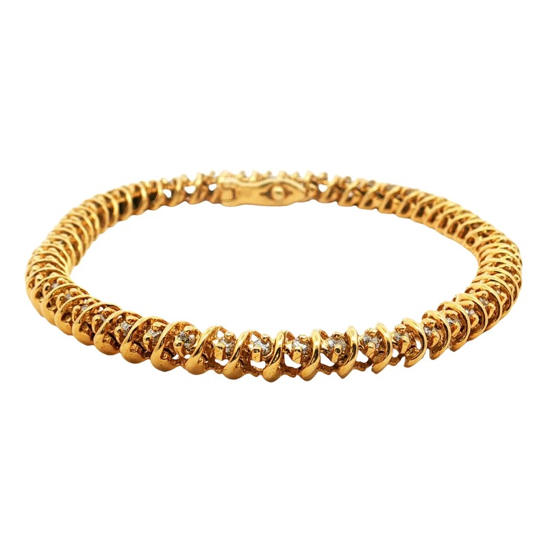 Estate 14k Yellow Gold S-Link Diamond Bracelet