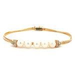 Estate 14k Yellow Gold Pearl and Diamond Bracelet