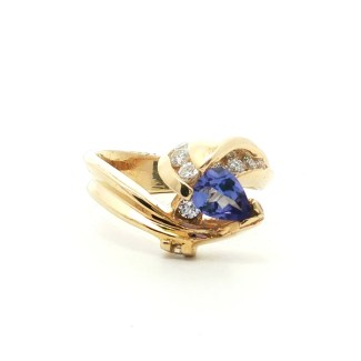 Estate 14k Yellow Gold Tanzanite and Diamond Asymmetrical Ring