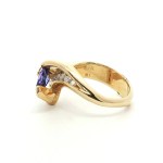 Estate 14k Yellow Gold Tanzanite and Diamond Asymmetrical Ring