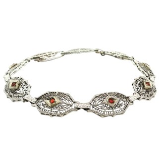 Estate Art Deco 14k White Gold Garnet Bracelet with Platinum Plating