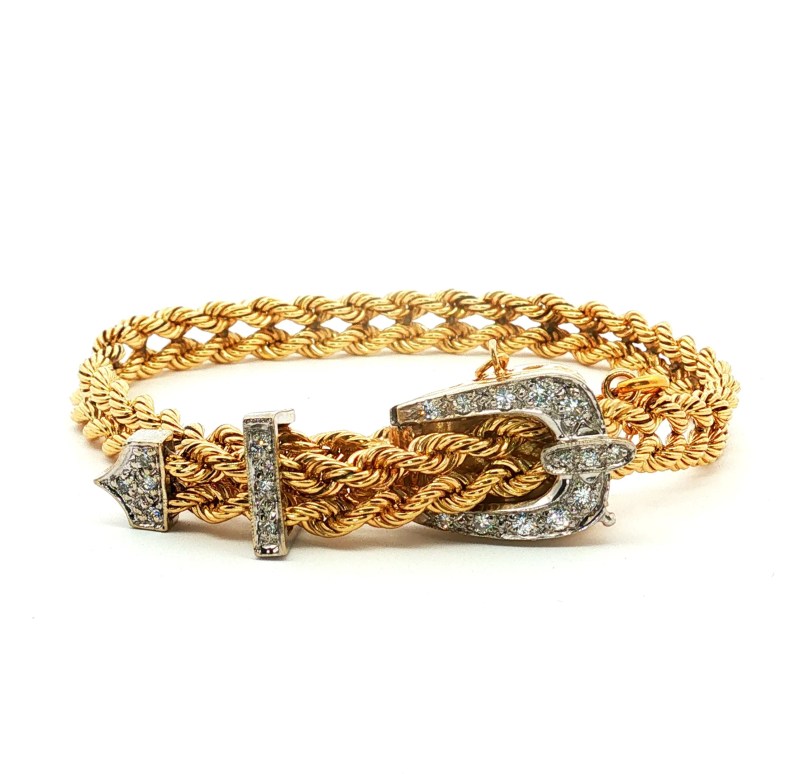 Estate 14k Yellow Gold Diamond Buckle Bracelet