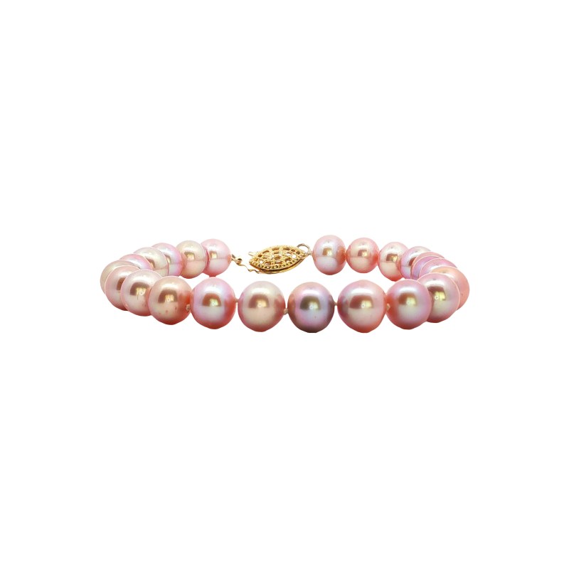 Estate 14k 1/20th Gold Plated Pink/Purple Freshwater Button Pearl Bracelet