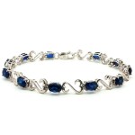 Estate 10k White Gold Double-Heart Linked Lab Grown Sapphire Bracelet