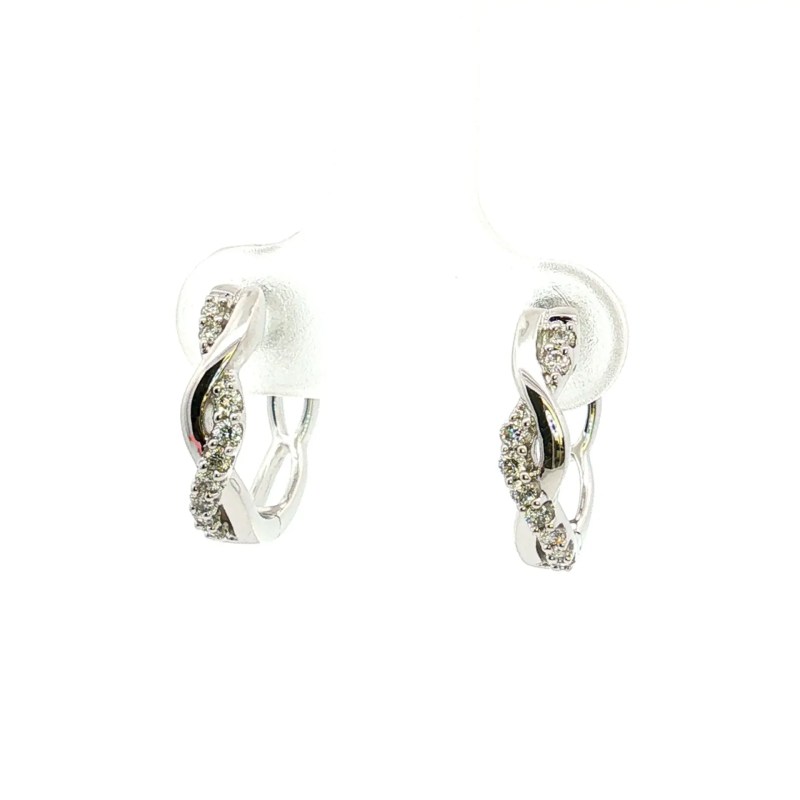 14k White Gold Twist Diamond Hoop Earrings (0.20ctw)