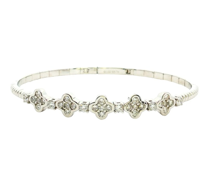 Sterling Silver Lab Diamond Classic Clover Flex Bangle (1.45ctw)