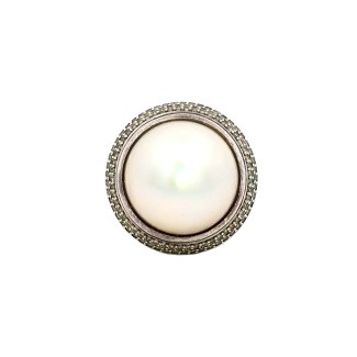 Designer Estate David Yurman Sterling Silver Pearl and Diamond Ring